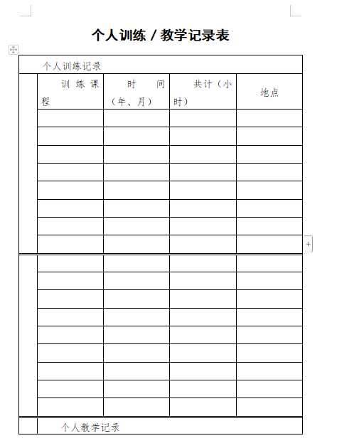 个人训练／教学记录表