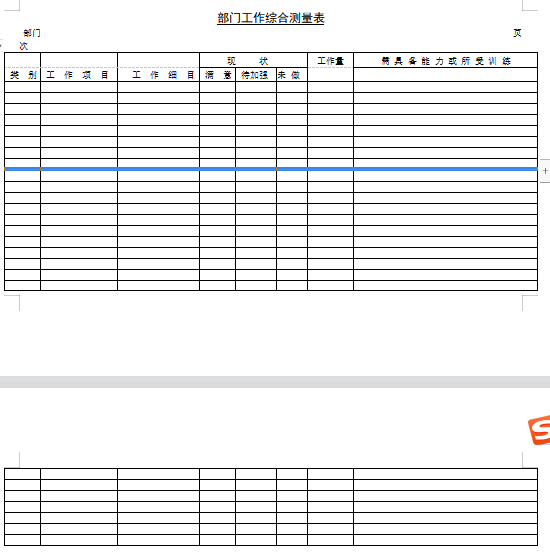 部门工作综合测量表