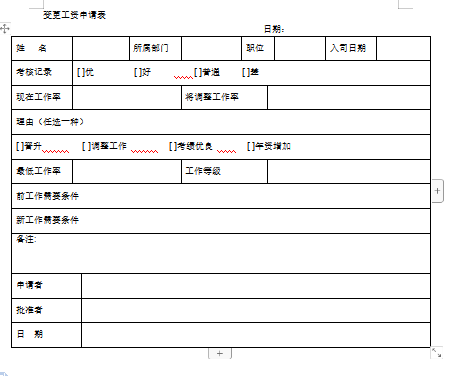 变更工资申请表