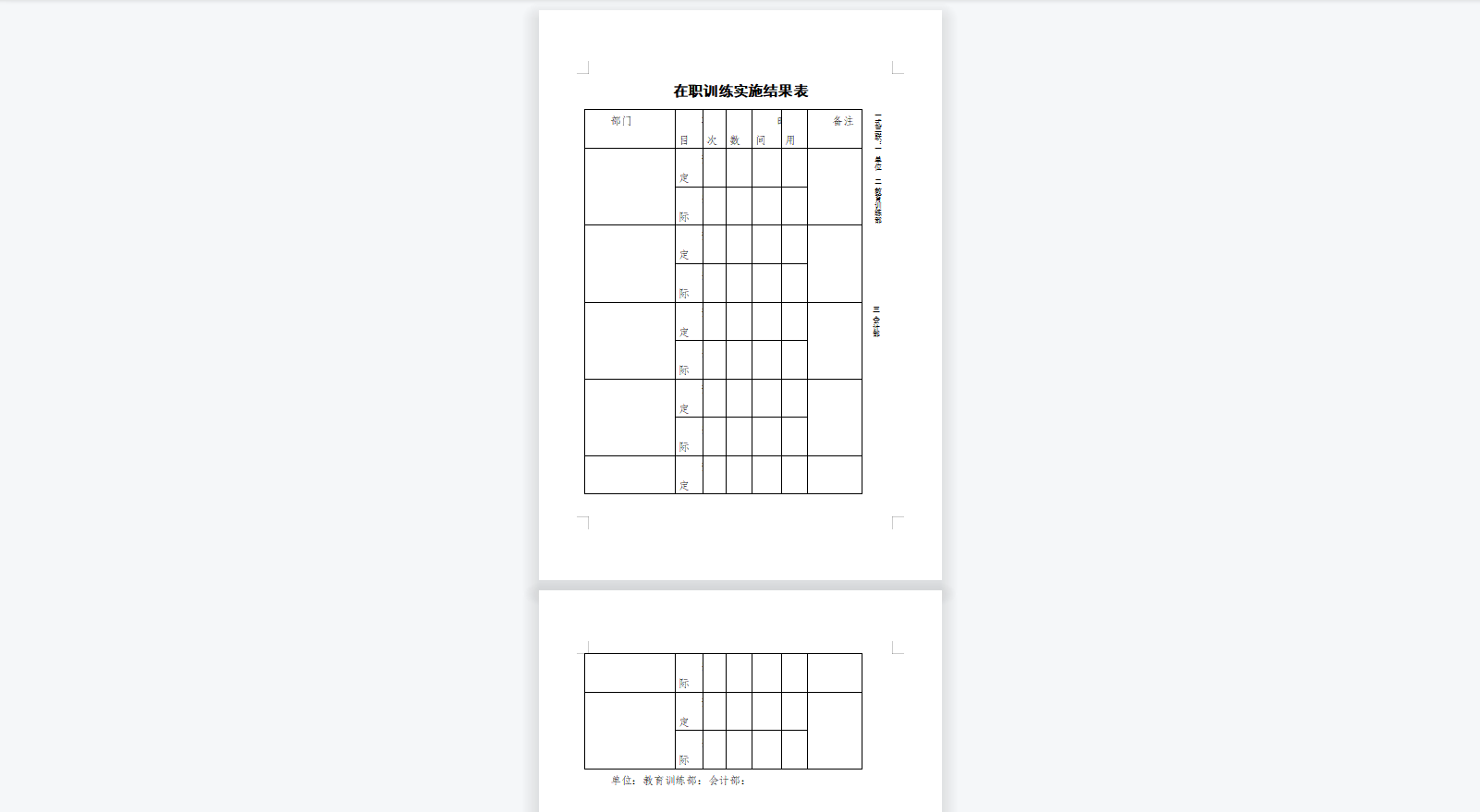 在职训练实施结果表