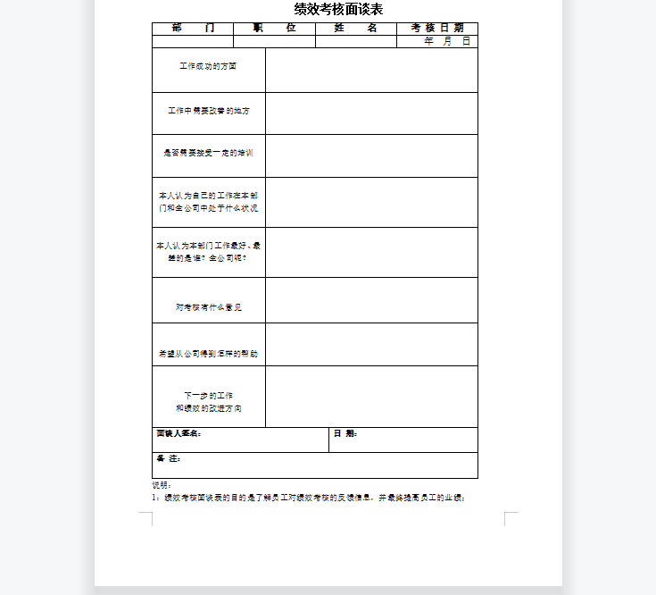 绩效考核面谈表