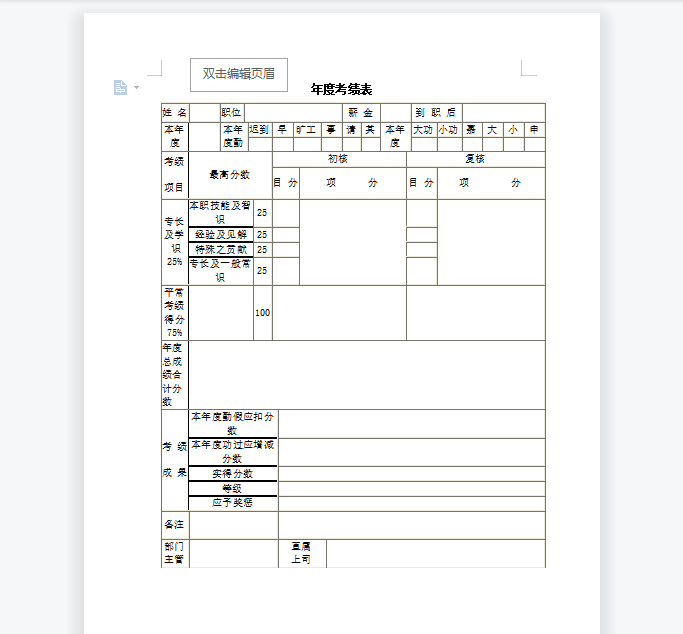 年度考绩表