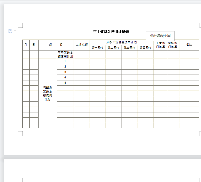 年工资基金使用计划表