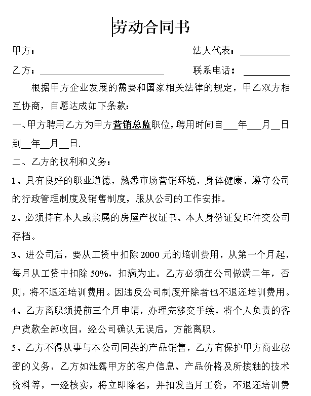 营销总监合同书