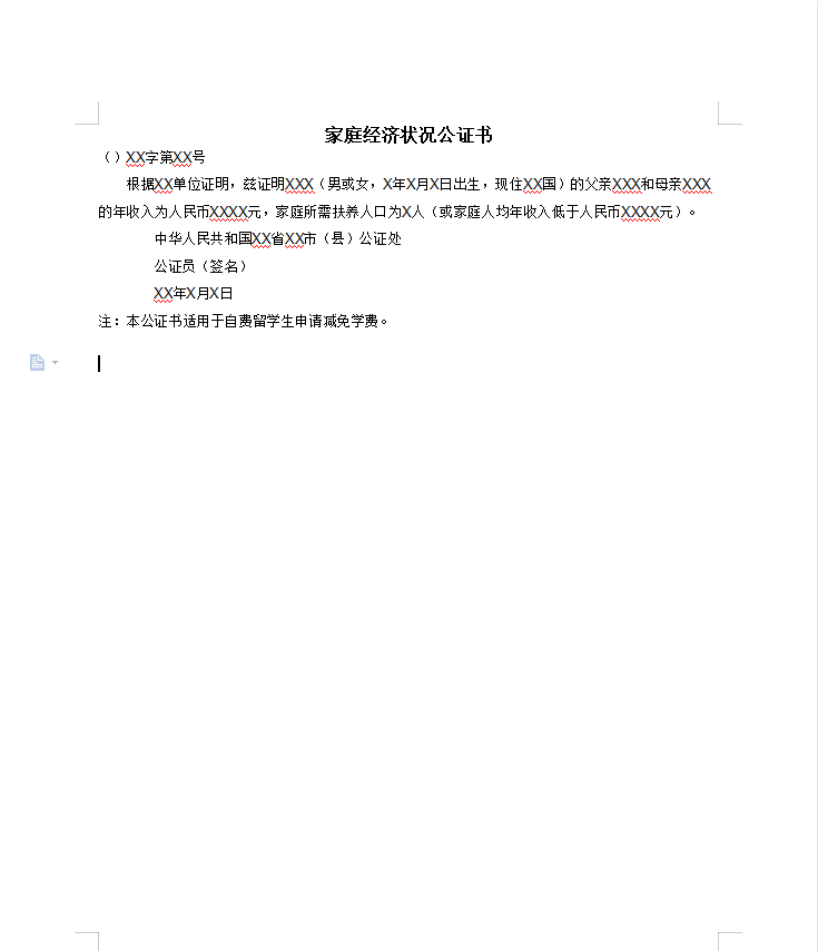 家庭经济状况公证书