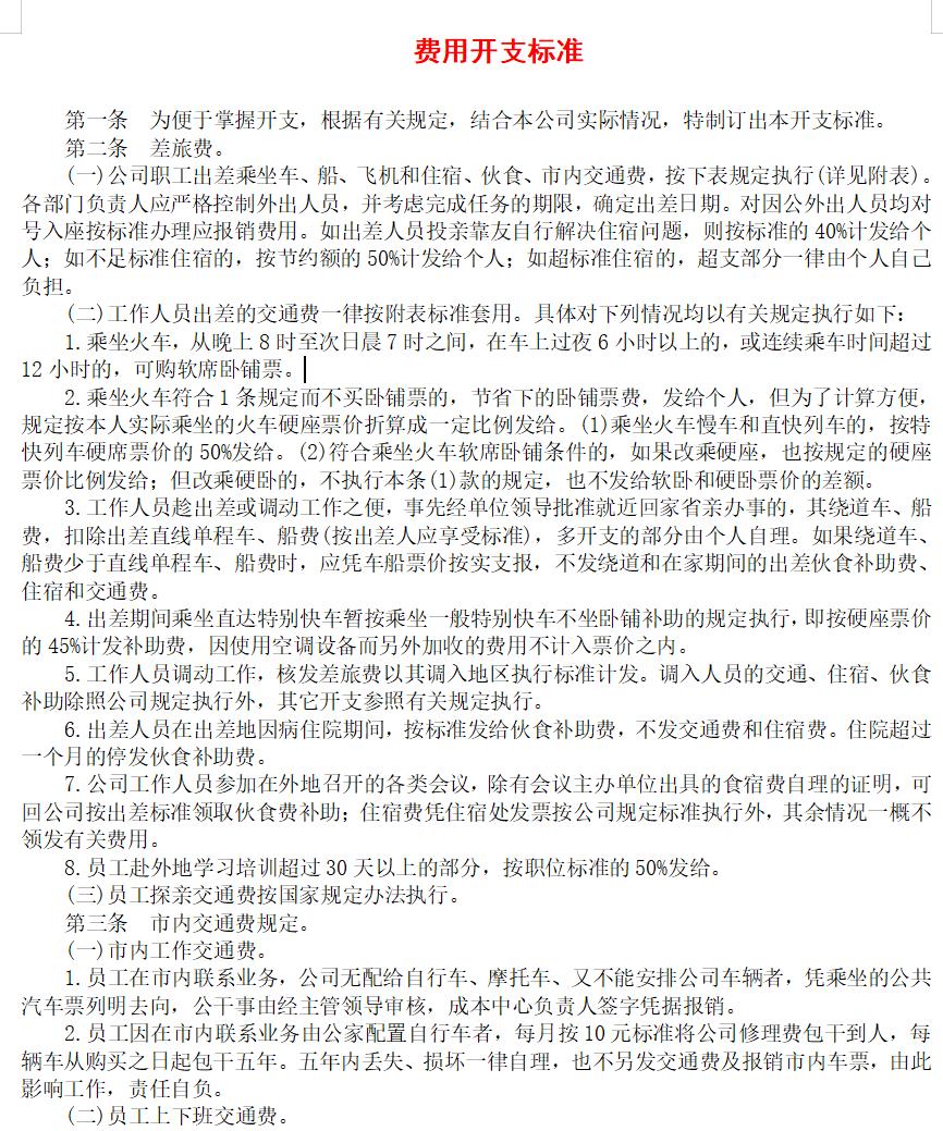 费用开支标准