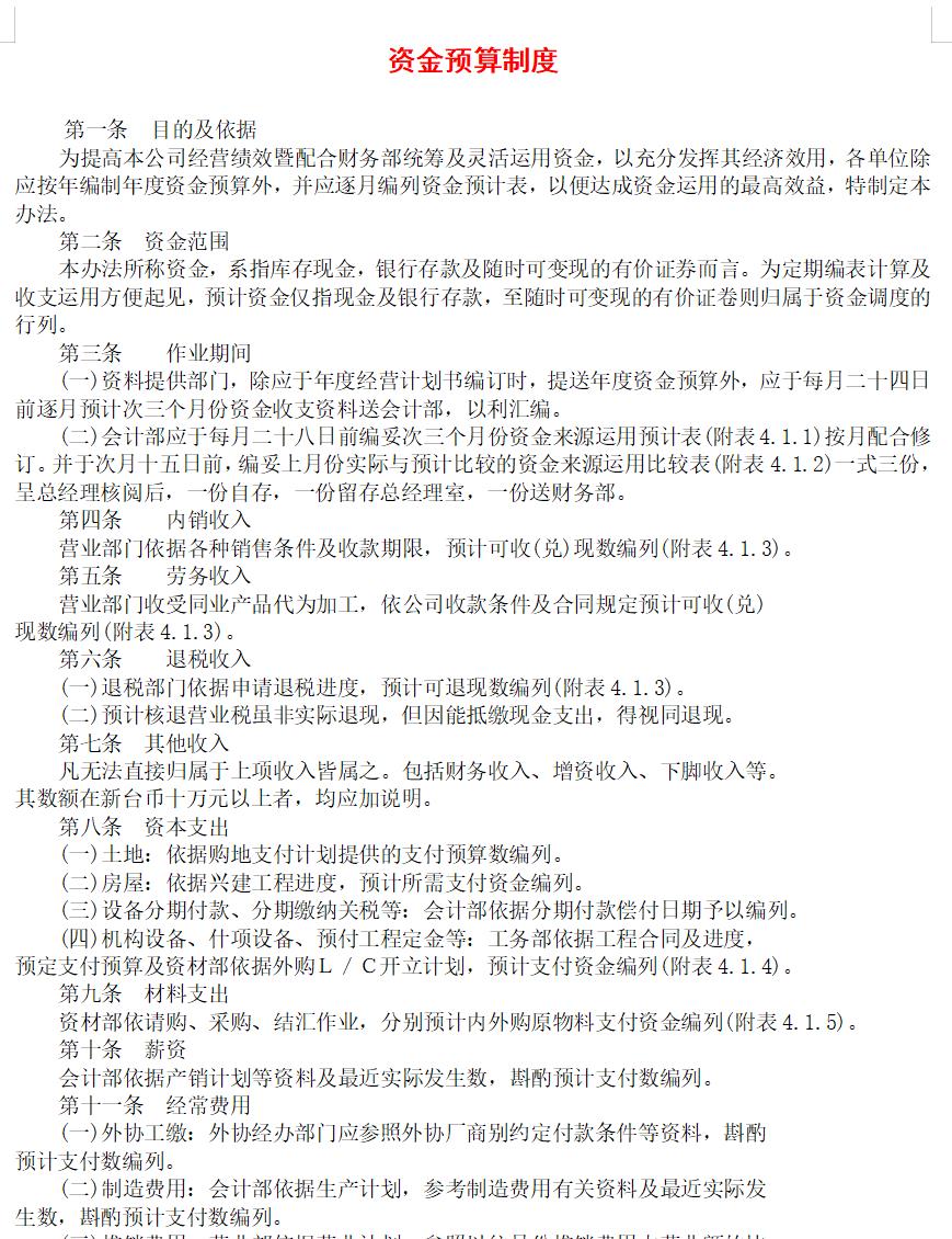 资金预算制度
